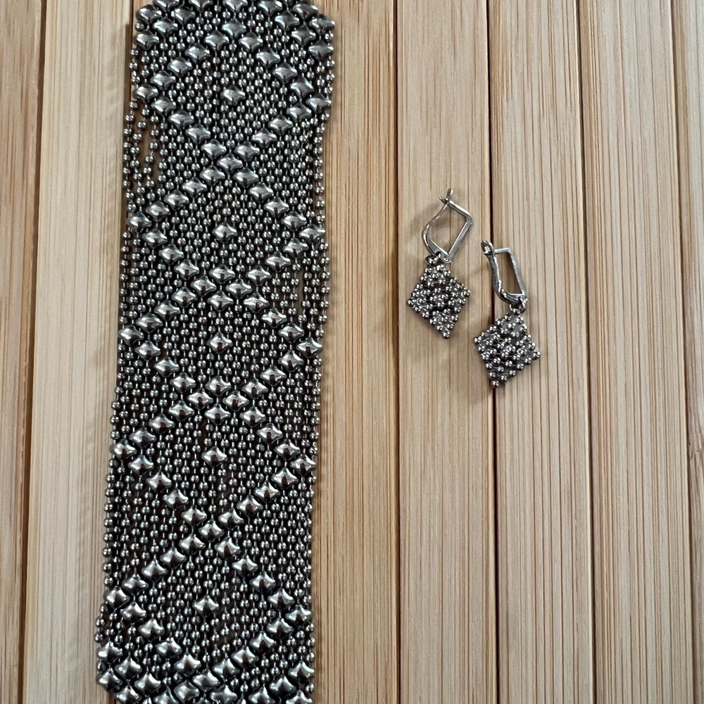 Liquid Metal Antique Silver Bracelet with earrings